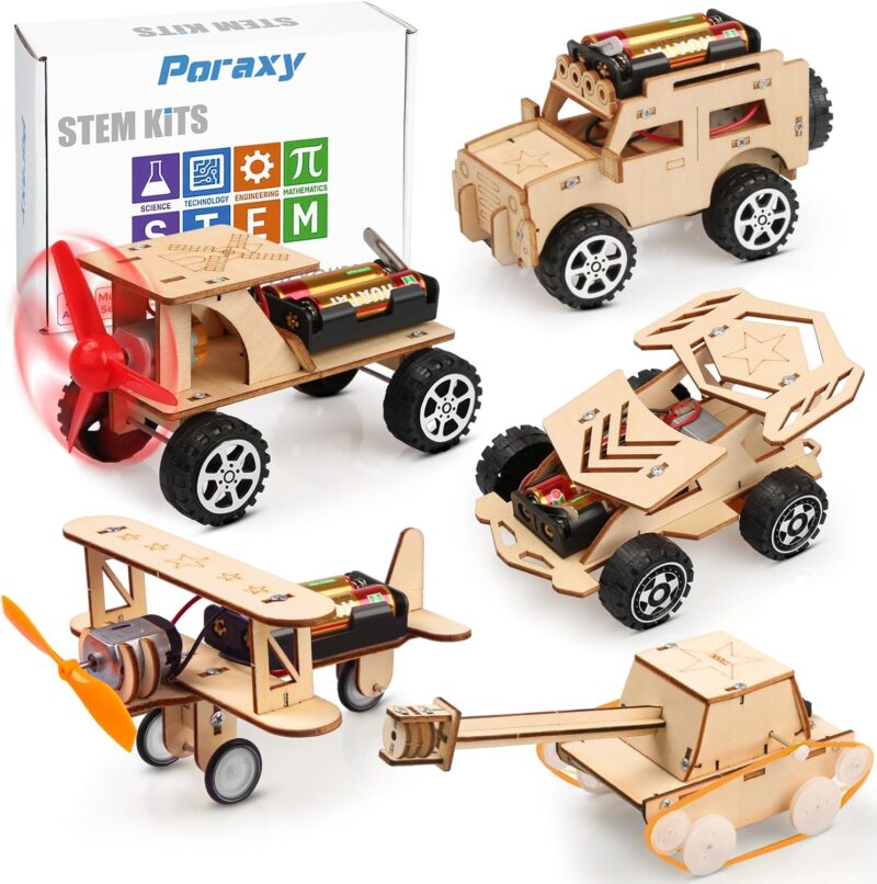 Kit 5 en 1 autos STEAM madera de Poraxy